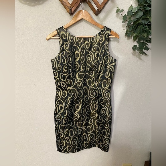 ALTHUSER vintage retro 90s y2k black and gold jacquard sleeveless dress prom 8 - Picture 1 of 7